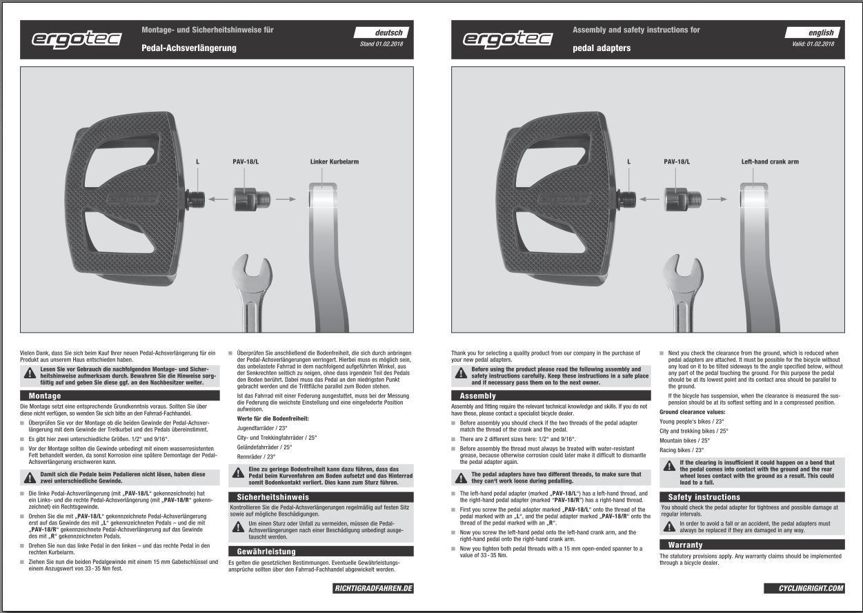 Ergotec Pedal Gewinde- Achsverlängerung für 9/16 Zoll