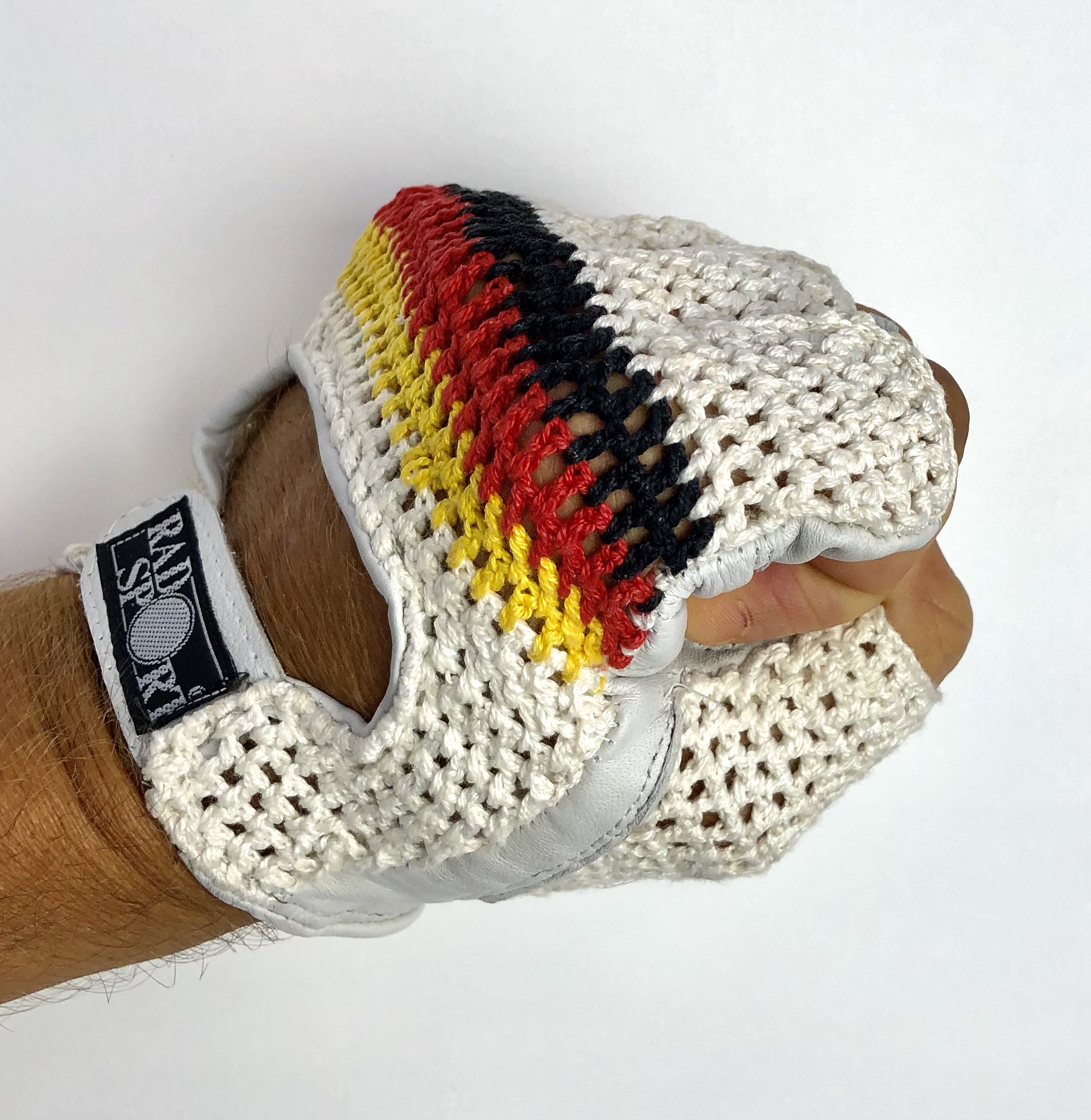 Original GANT 1970s Vintage Fahrradhandschuhe, Fahrerhandschuhe schw-rot-gelb, Größe 9