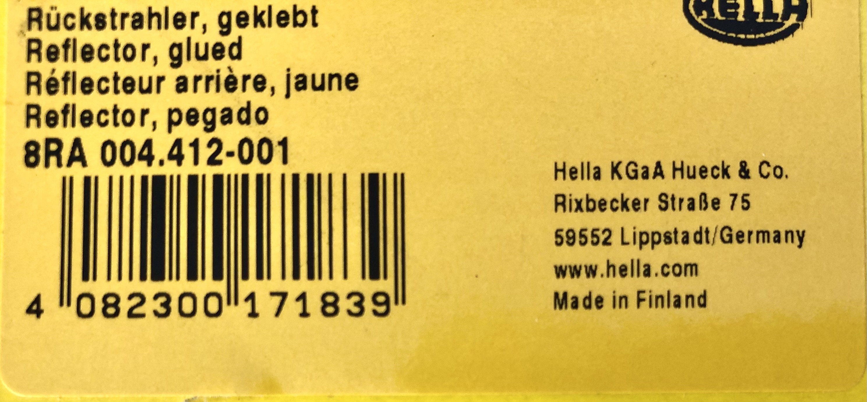 Hella Reflektor / Rückstrahler rechteckig gelb selbstklebend 2 Stück