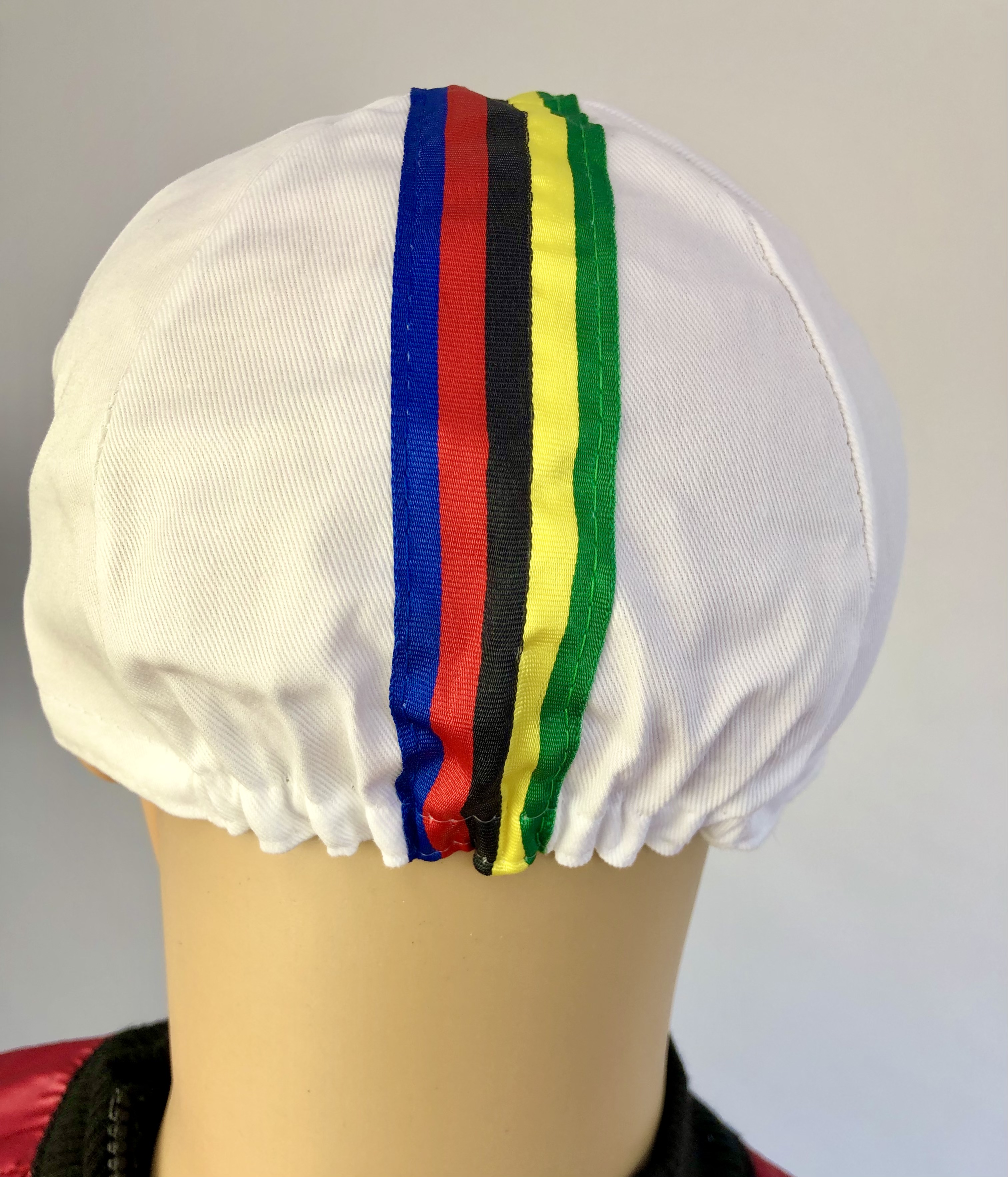 Retro Radsportmütze Weiß mit bunten Streifen