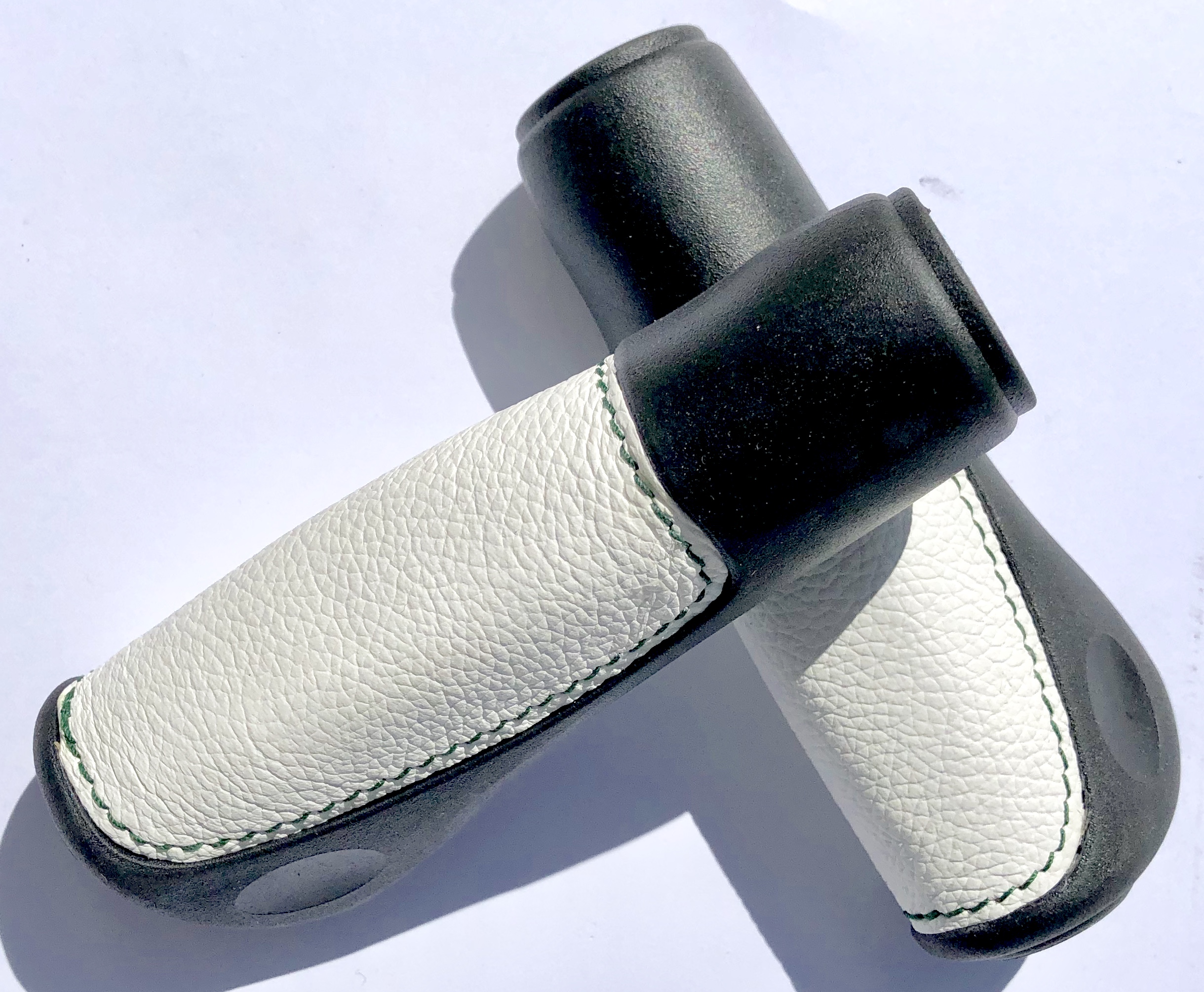 Lenkergriffe schwarz Lederinlay weiß, lang - lang RG