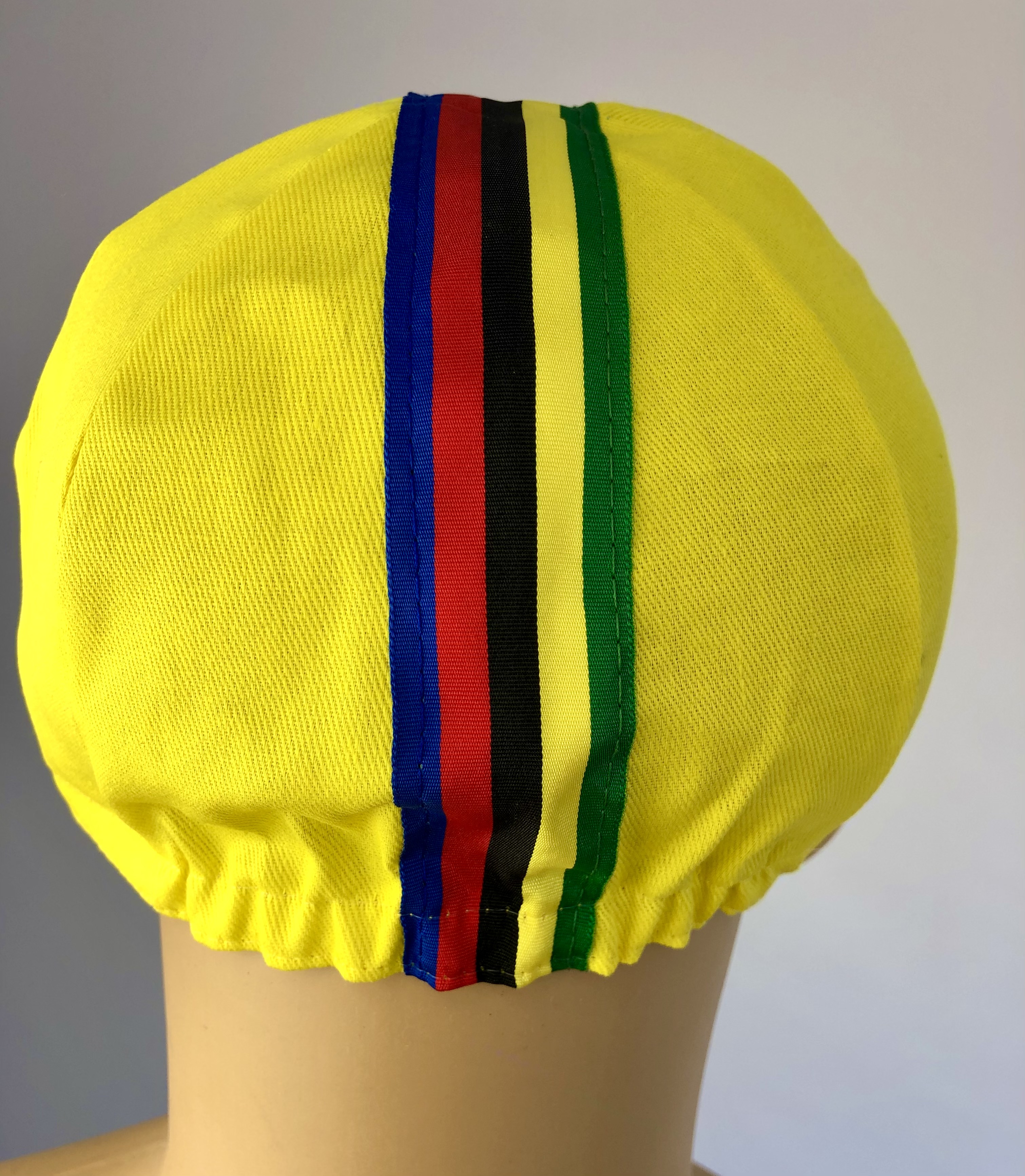 Retro Radsportmütze Gelb mit bunten Streifen