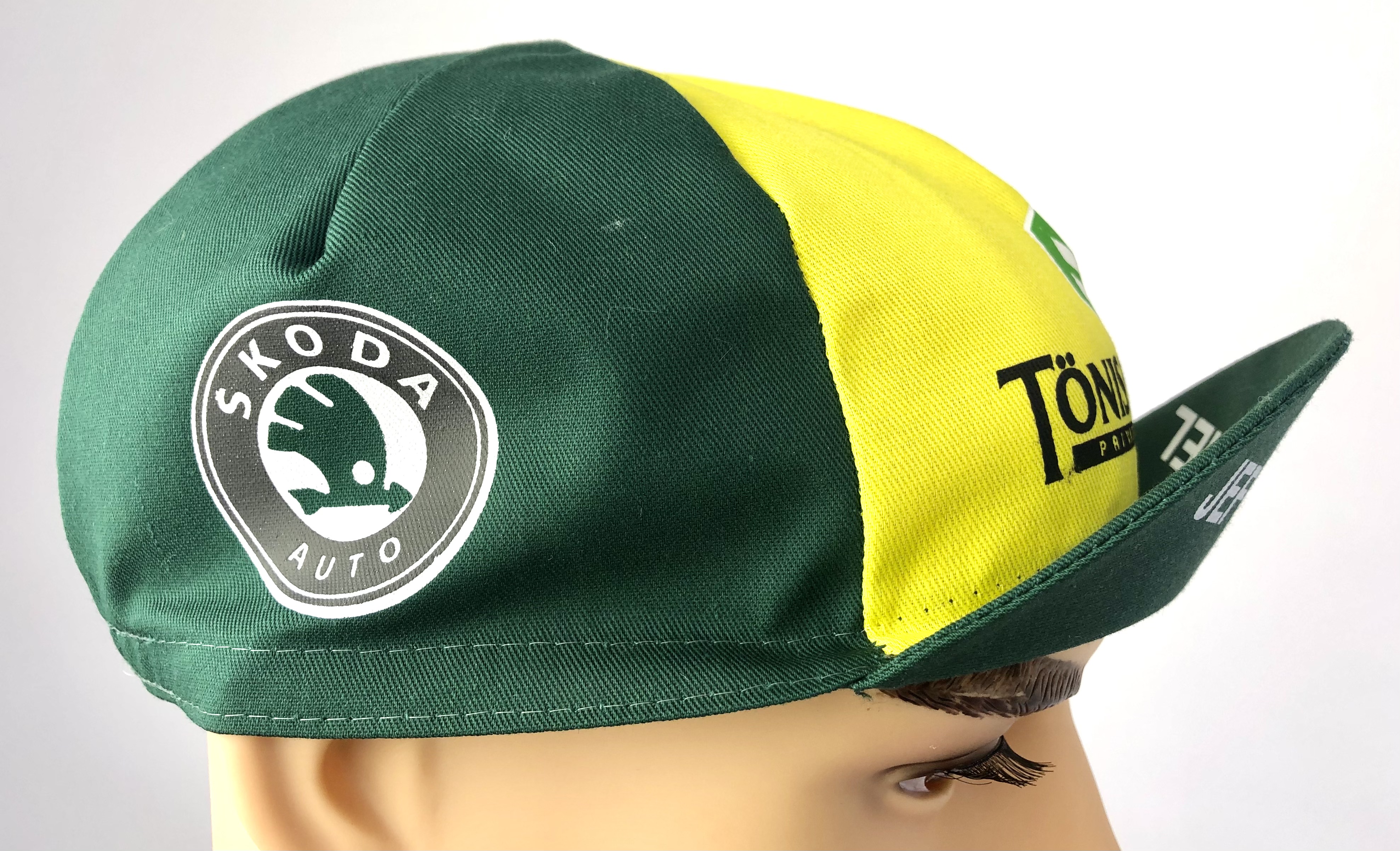 Retro Radsportmütze Team Tönissteiner Intersanel Skoda Colnago Global Bakeries Jef de Bilde