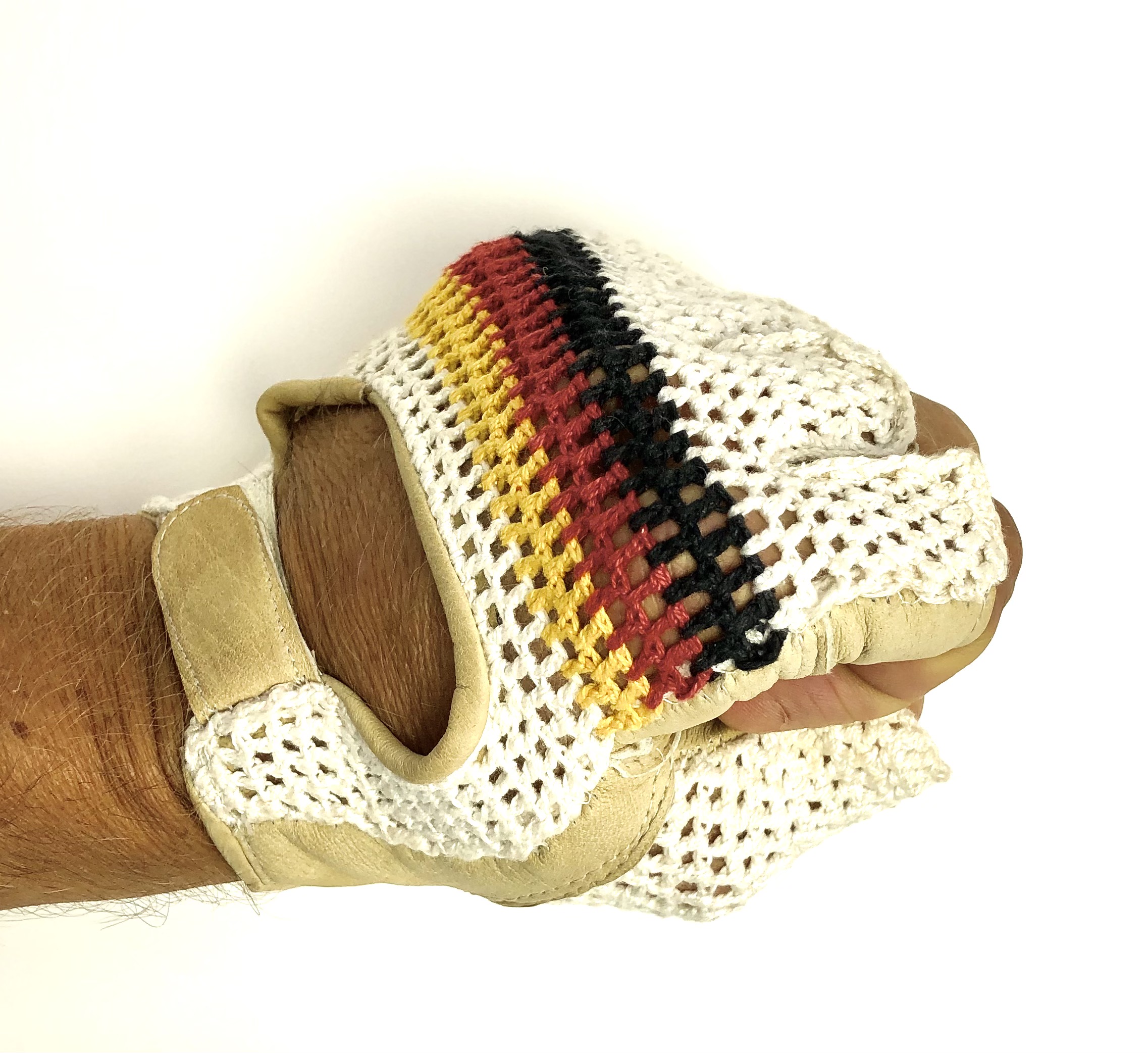 Original GANT 1970s Vintage Fahrradhandschuhe, Fahrerhandschuhe schw-rot-gelb, Größe 12