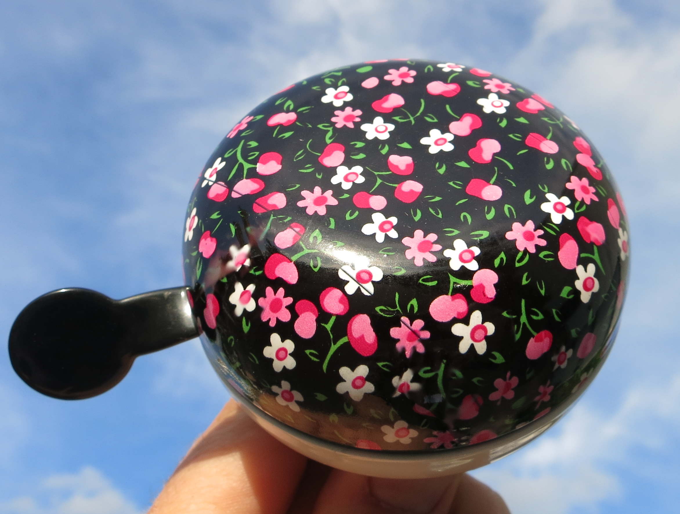 Ding Dong Glocke Rosa Blümchen auf schwarz 80mm