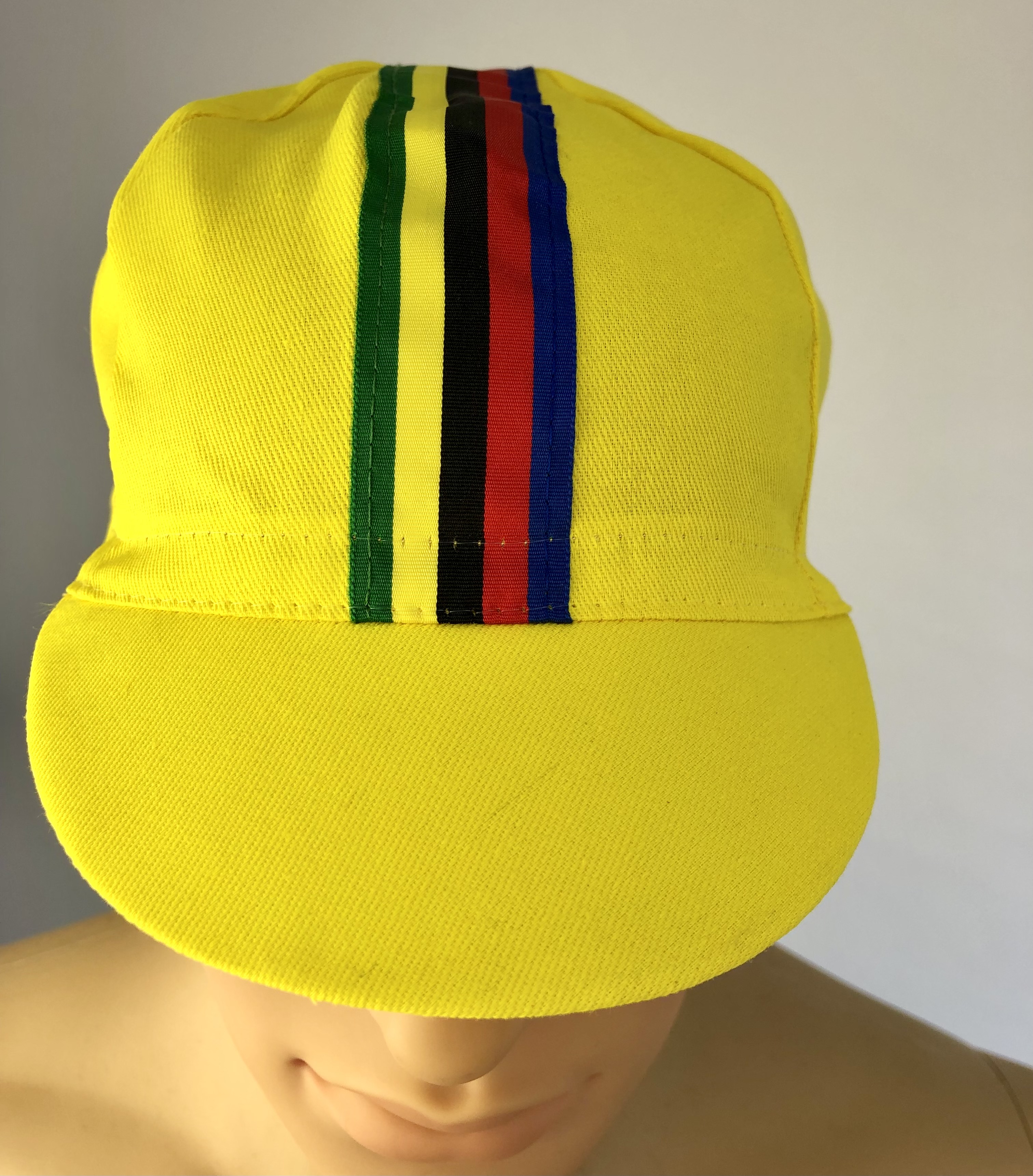 Retro Radsportmütze Gelb mit bunten Streifen