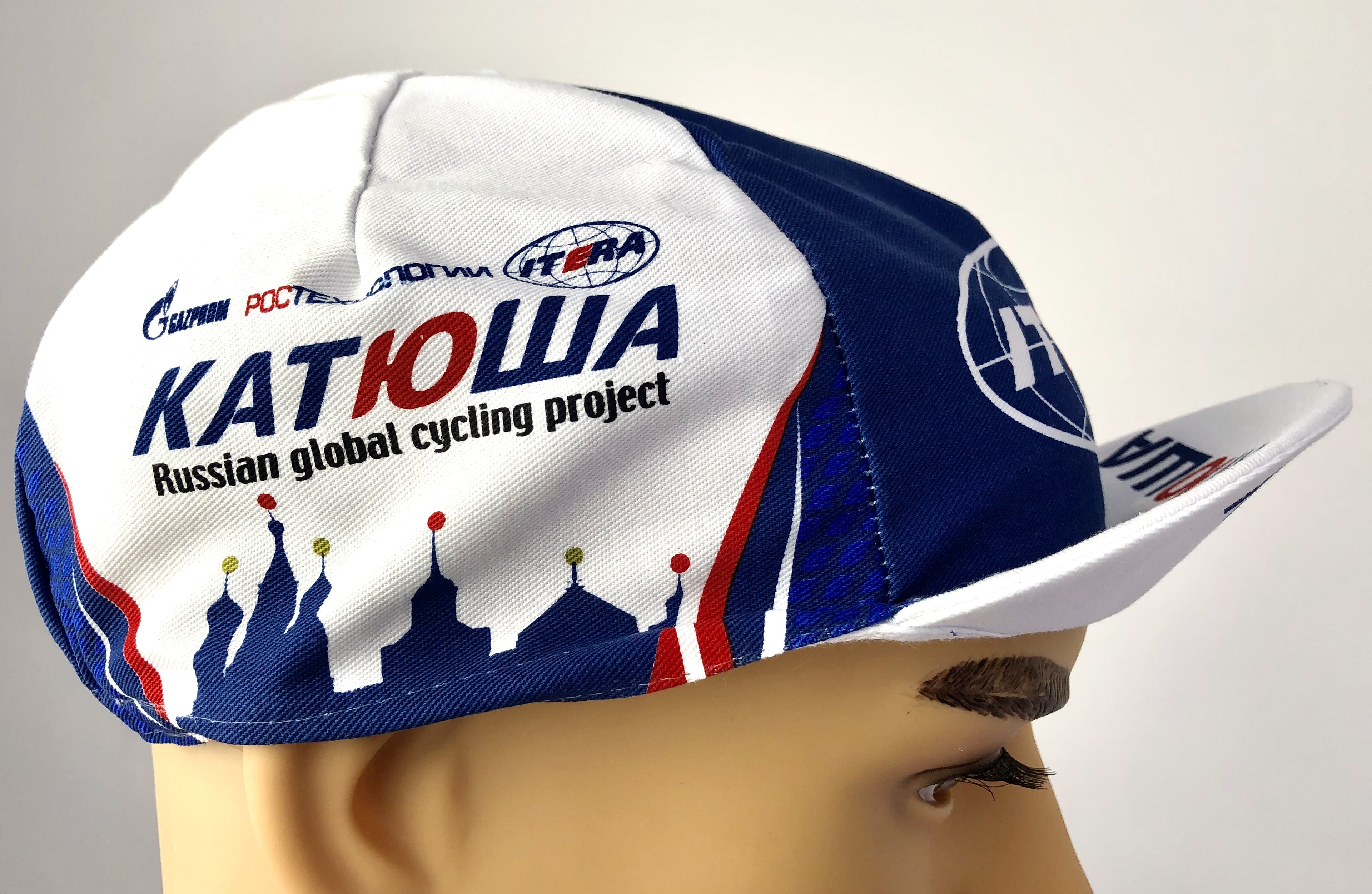 Retro Radsportmütze Team Katusha Itera, blau / weiß