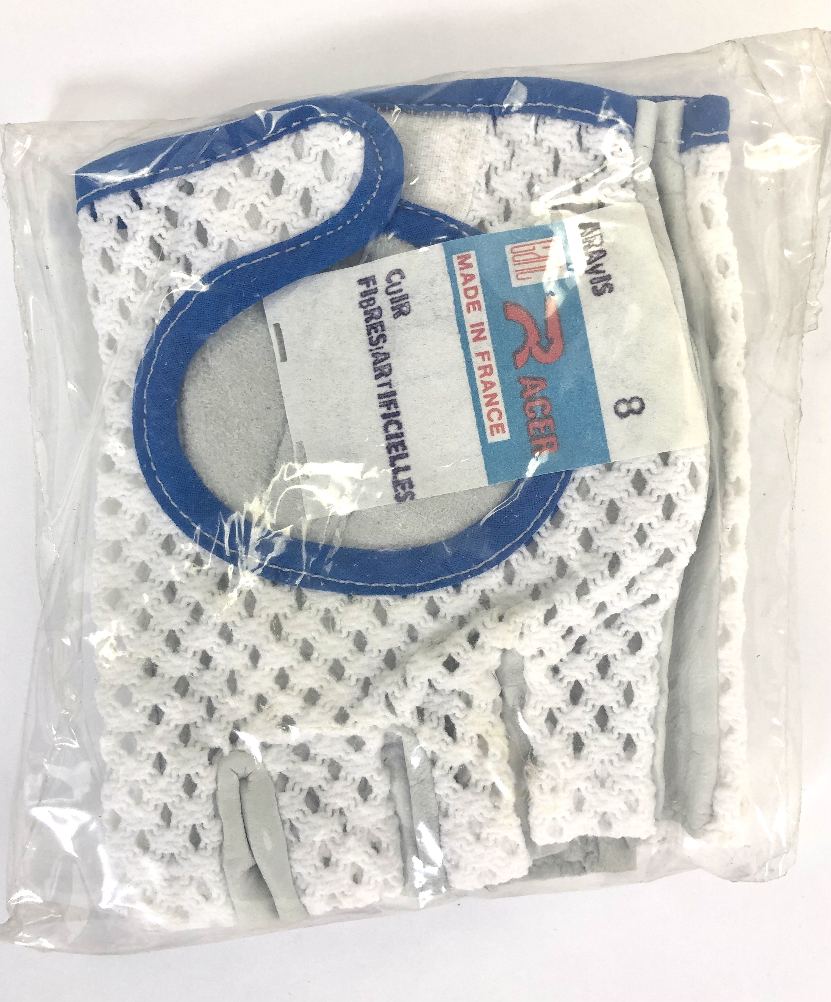 Original GANT 1970-90s Vintage Fahrradhandschuhe, Fahrerhandschuhe weiß / blau, Größe 9
