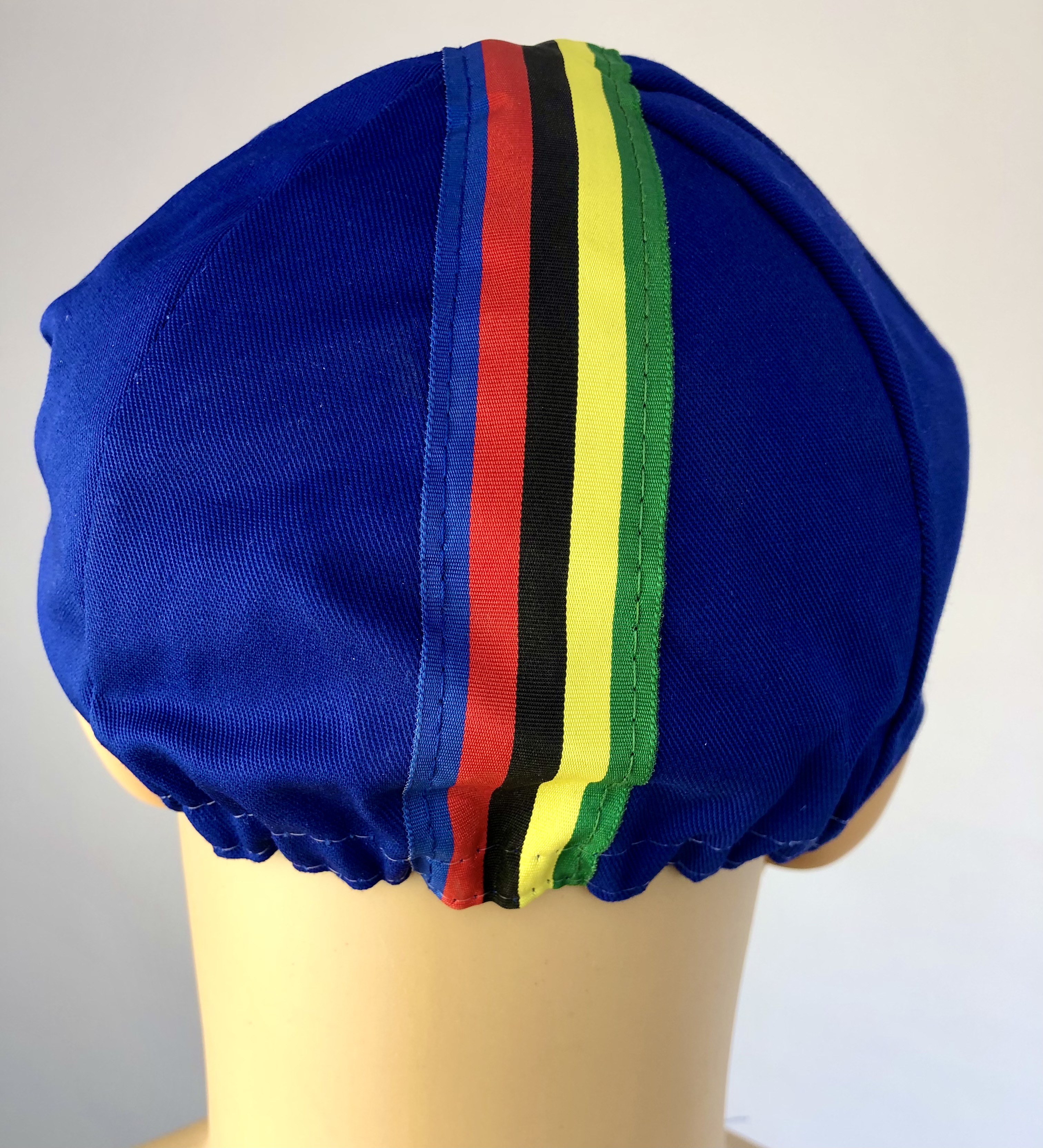 Retro Radsportmütze Blau mit bunten Streifen