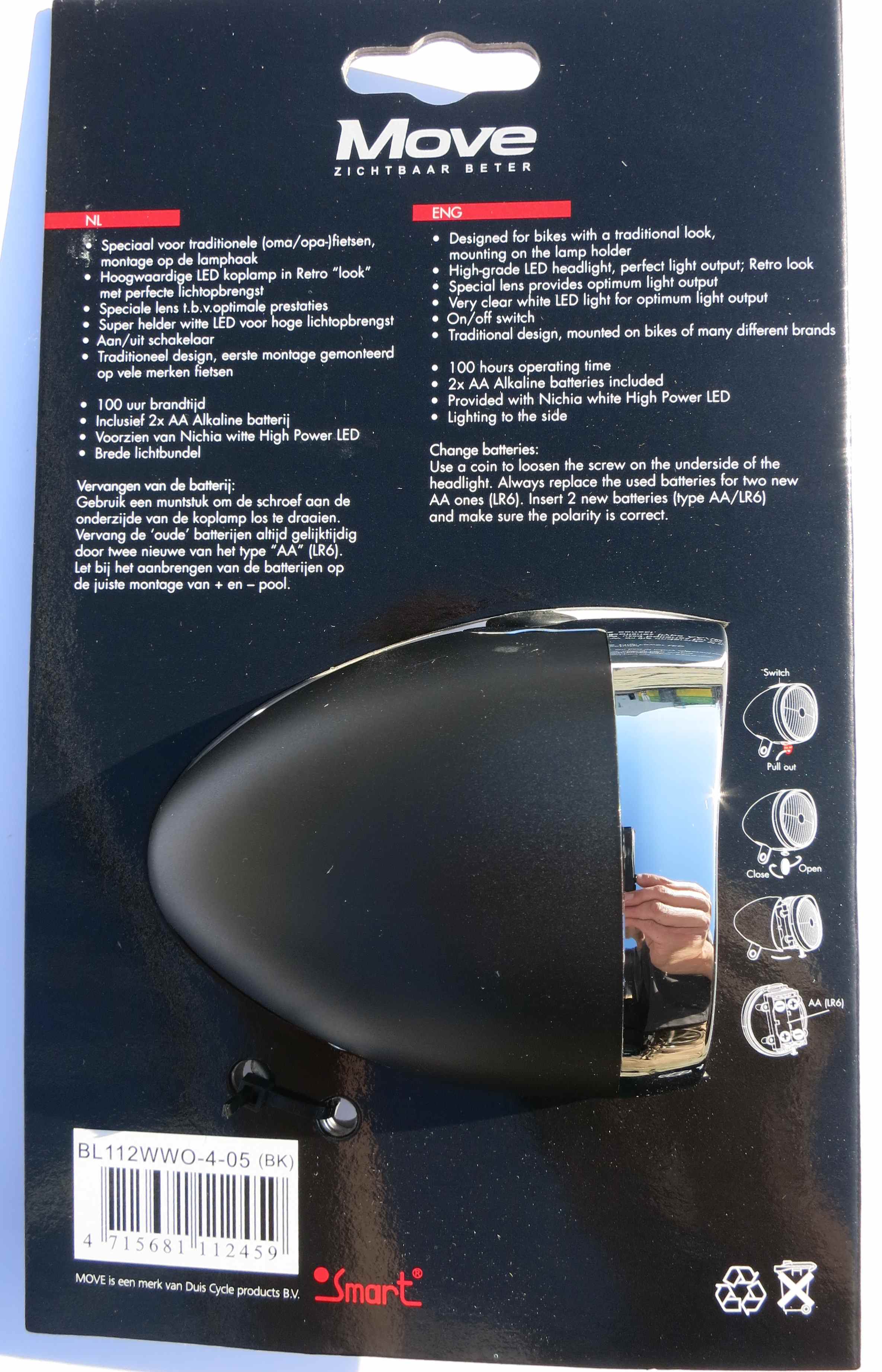 Classic Retro Batterielampe LED Schwarz -  verchromt 4 LUX