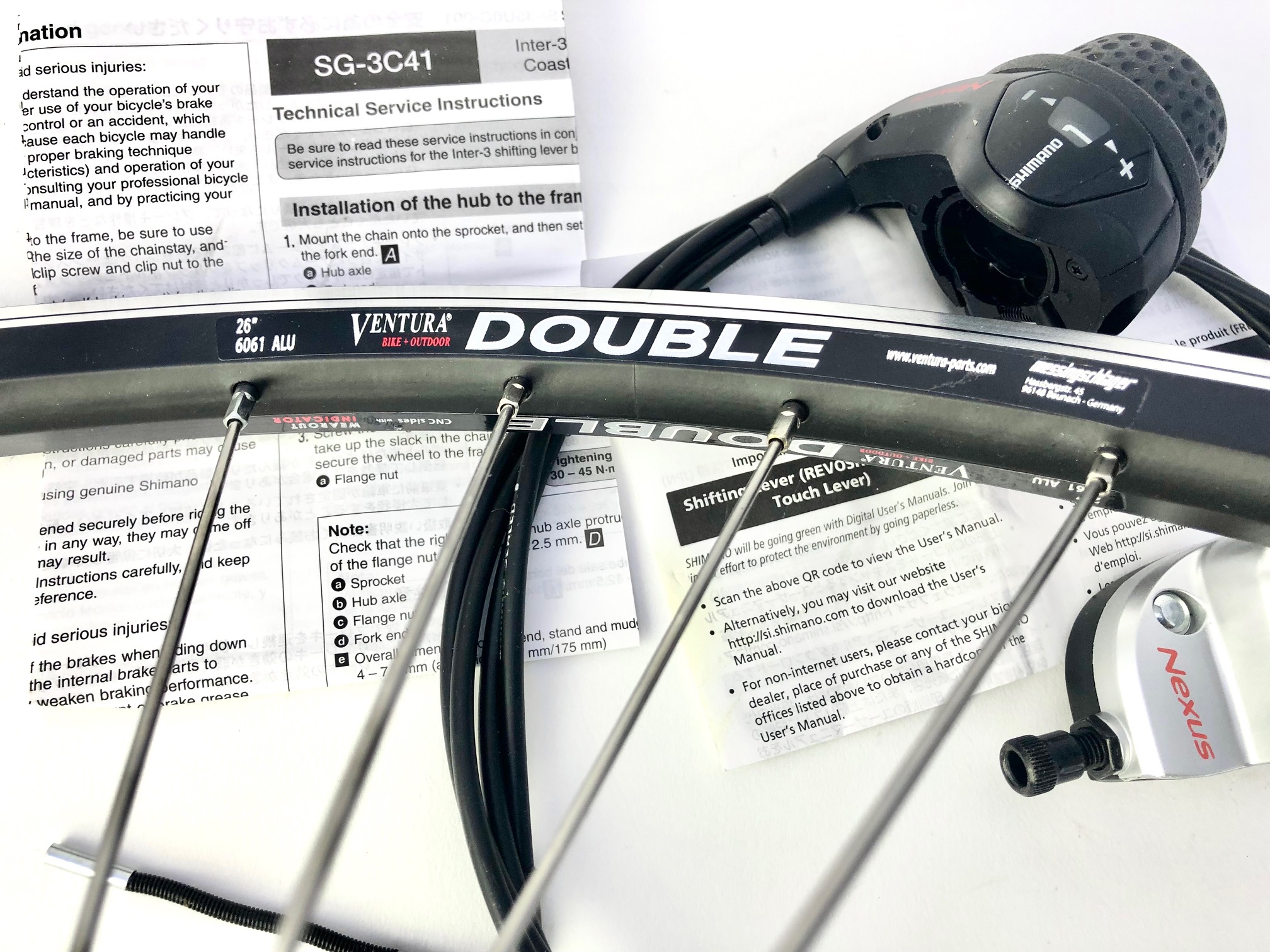 26 Zoll Hinterrad 25,4 mm Alufelge, 3-Gang Shimano mattschwarz