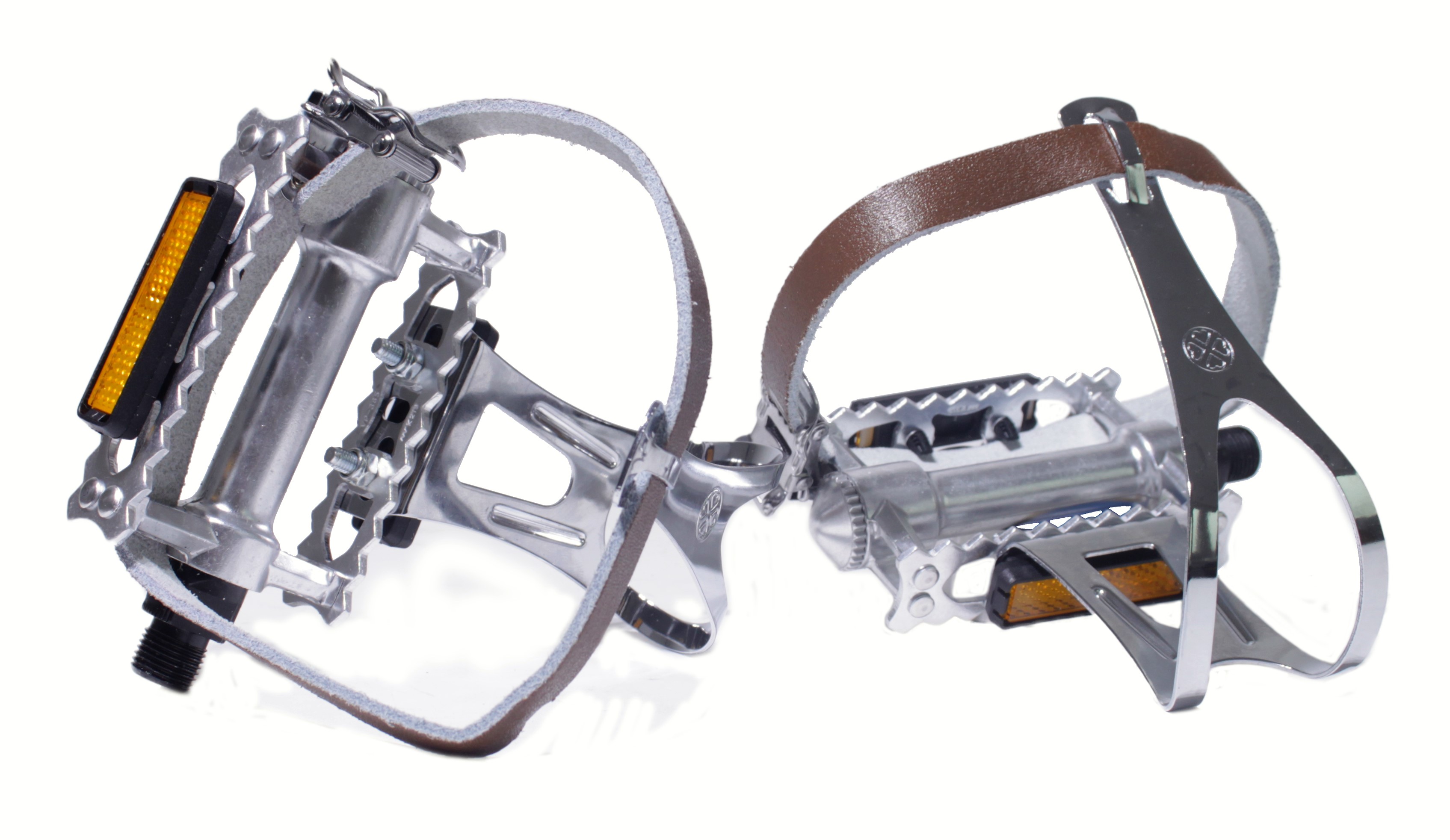 Alu Rat-Trap Retro Sport Pedale, 9/16 mit Haken und Lederriemen