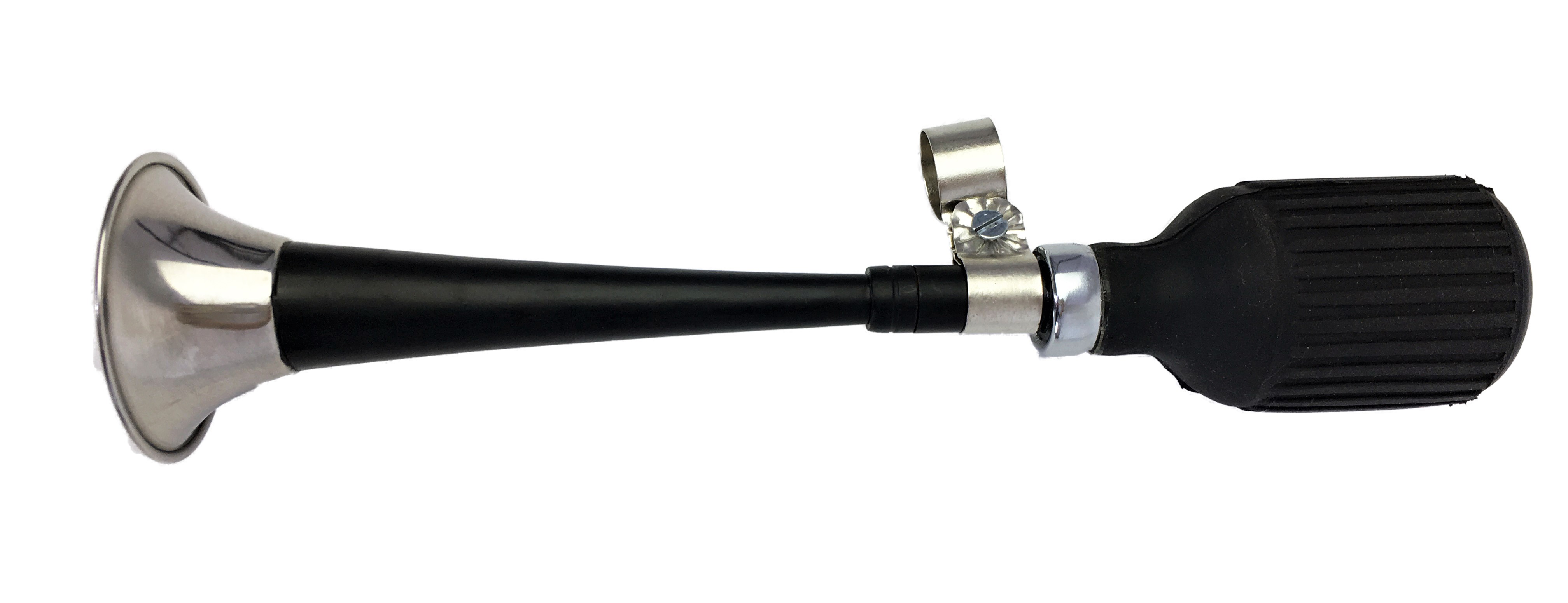 Gerade, langes Horn Ballhupe aus Edelstahl schwarz, mit Flaschen-Hupenbalg