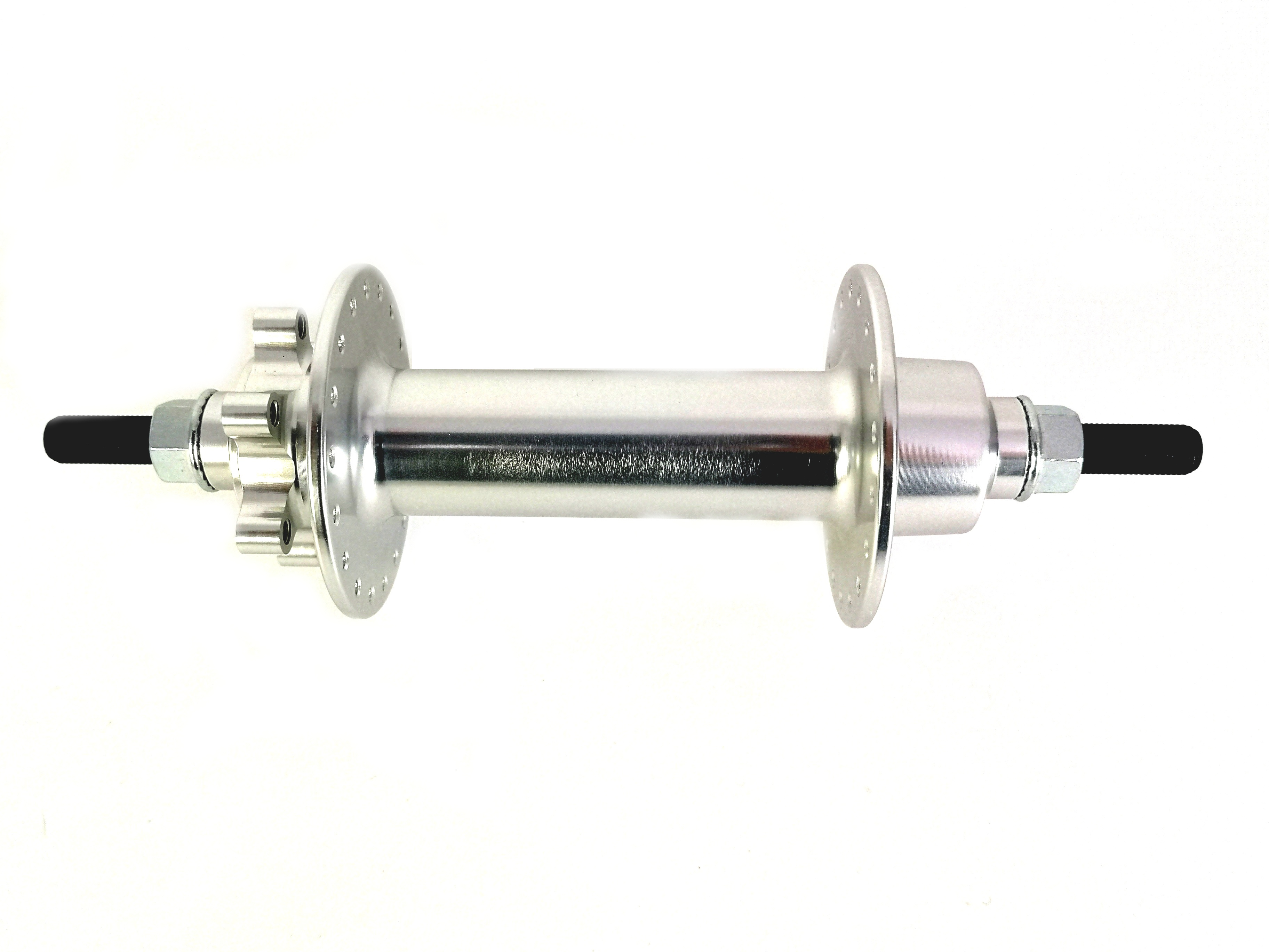 Extra breite Vorderradnabe für Scheibenbremse silber