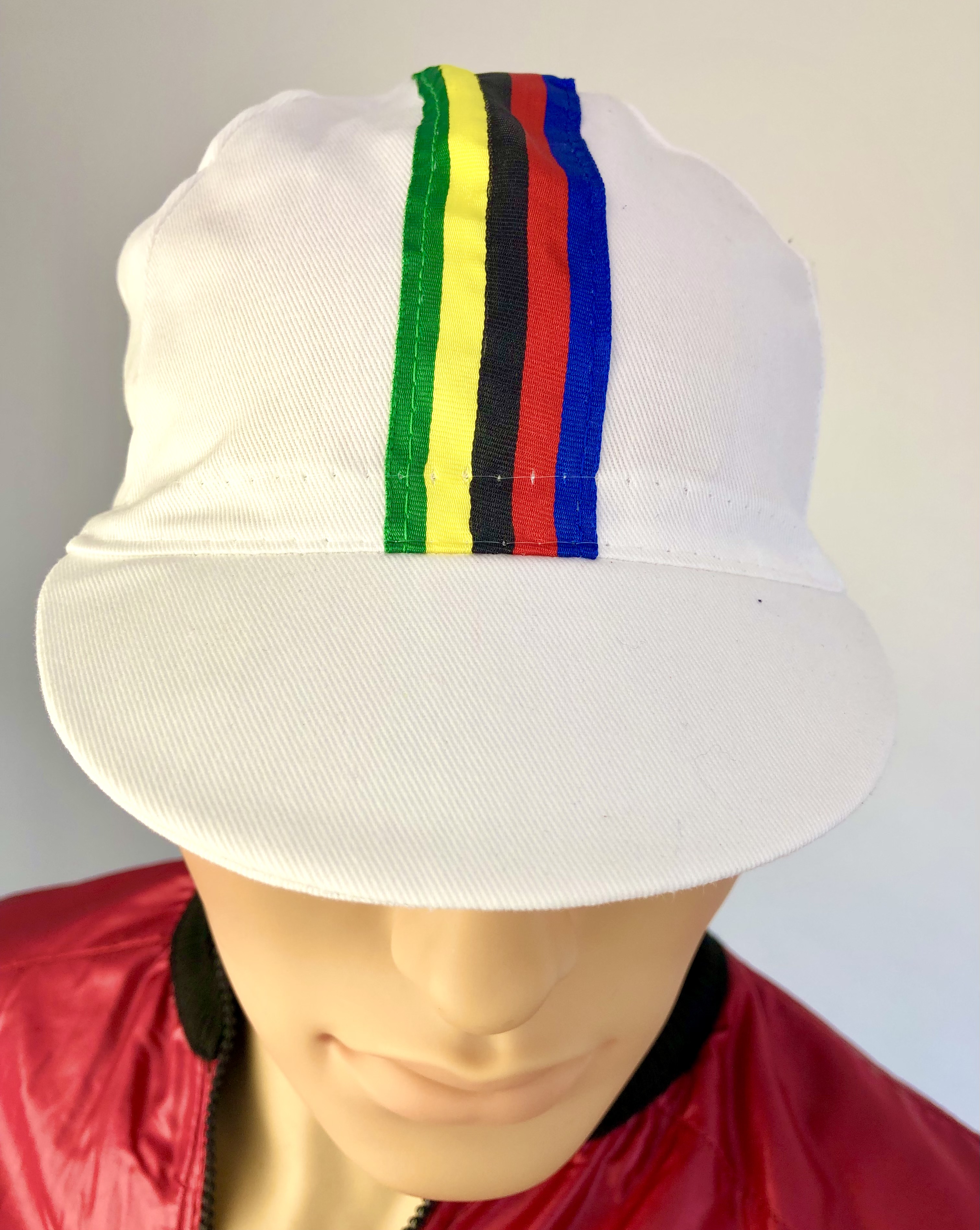 Retro Radsportmütze Weiß mit bunten Streifen