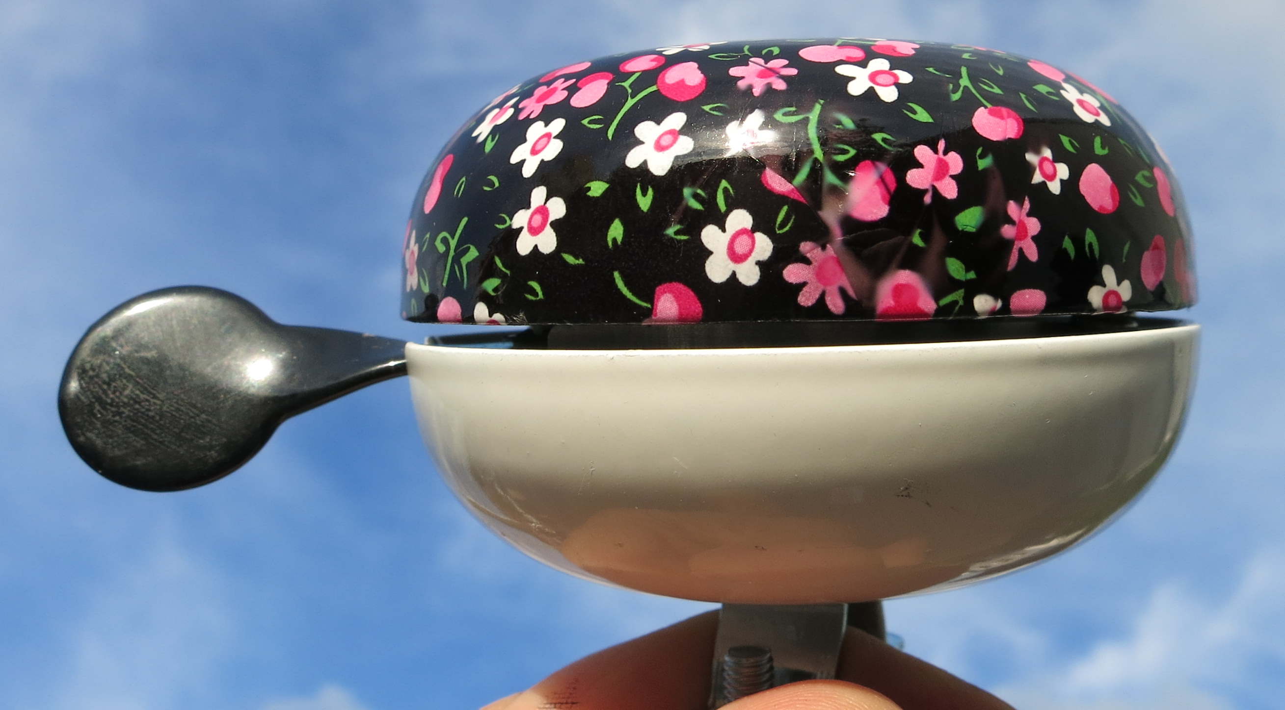Ding Dong Glocke Rosa Blümchen auf schwarz 80mm