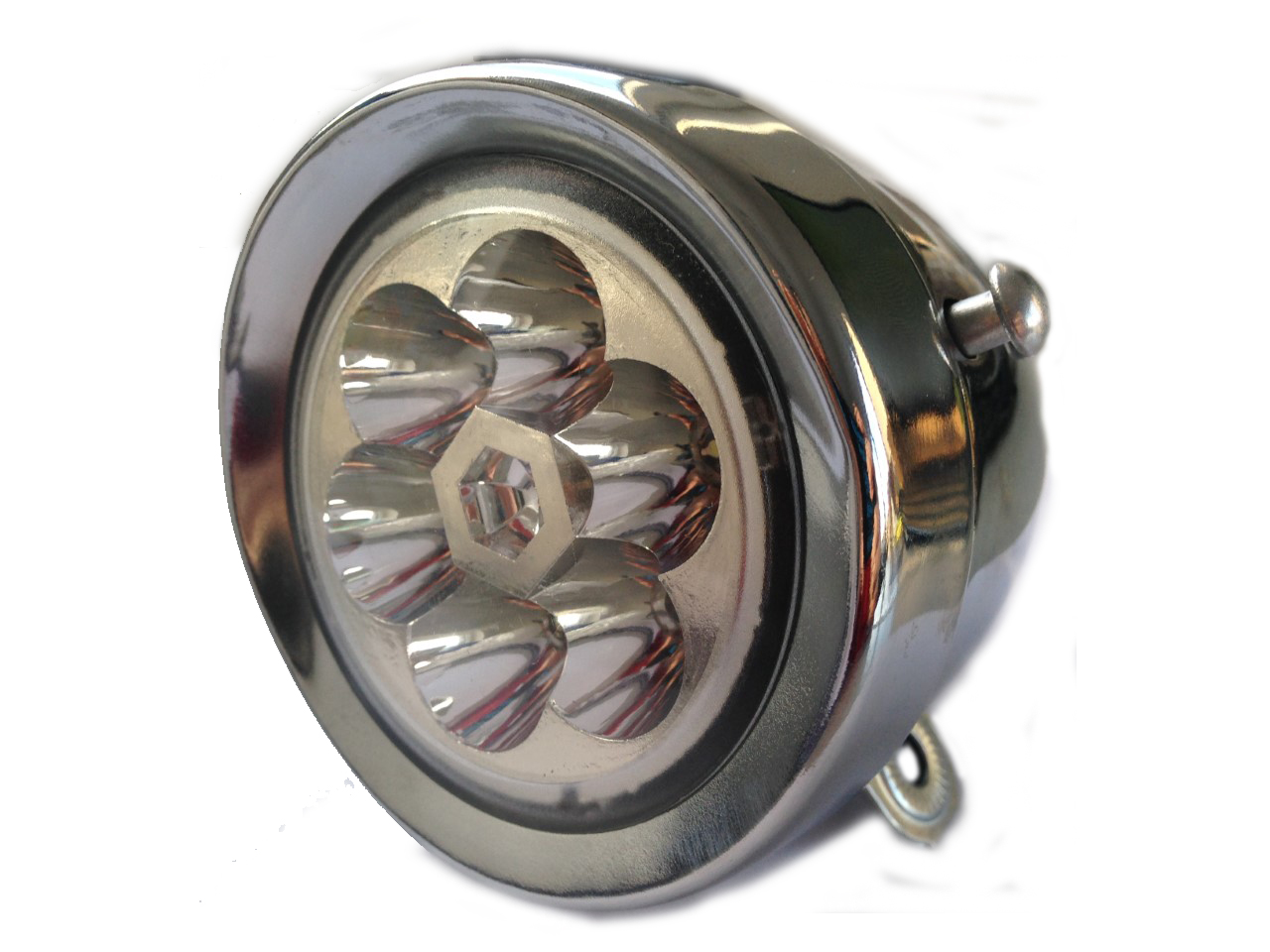 6 LED Frontlampe Batterie 80 mm chrom