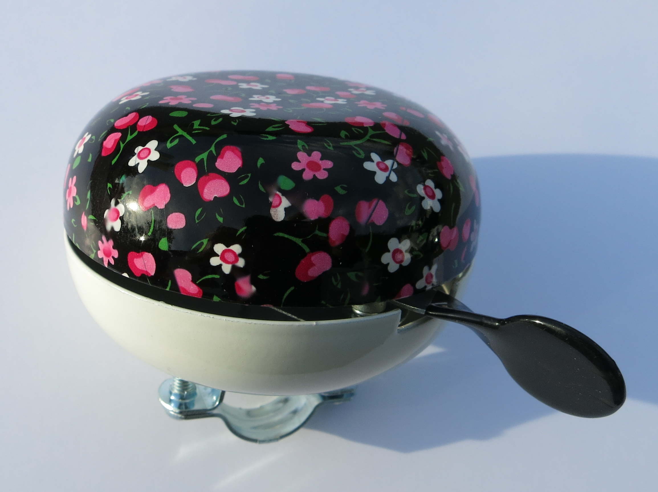 Ding Dong Glocke Rosa Blümchen auf schwarz 80mm