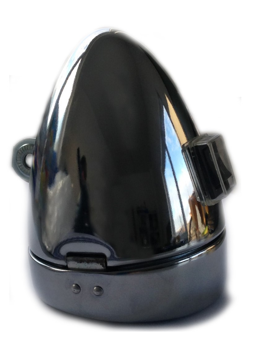 6 LED Frontlampe Batterie 80 mm chrom