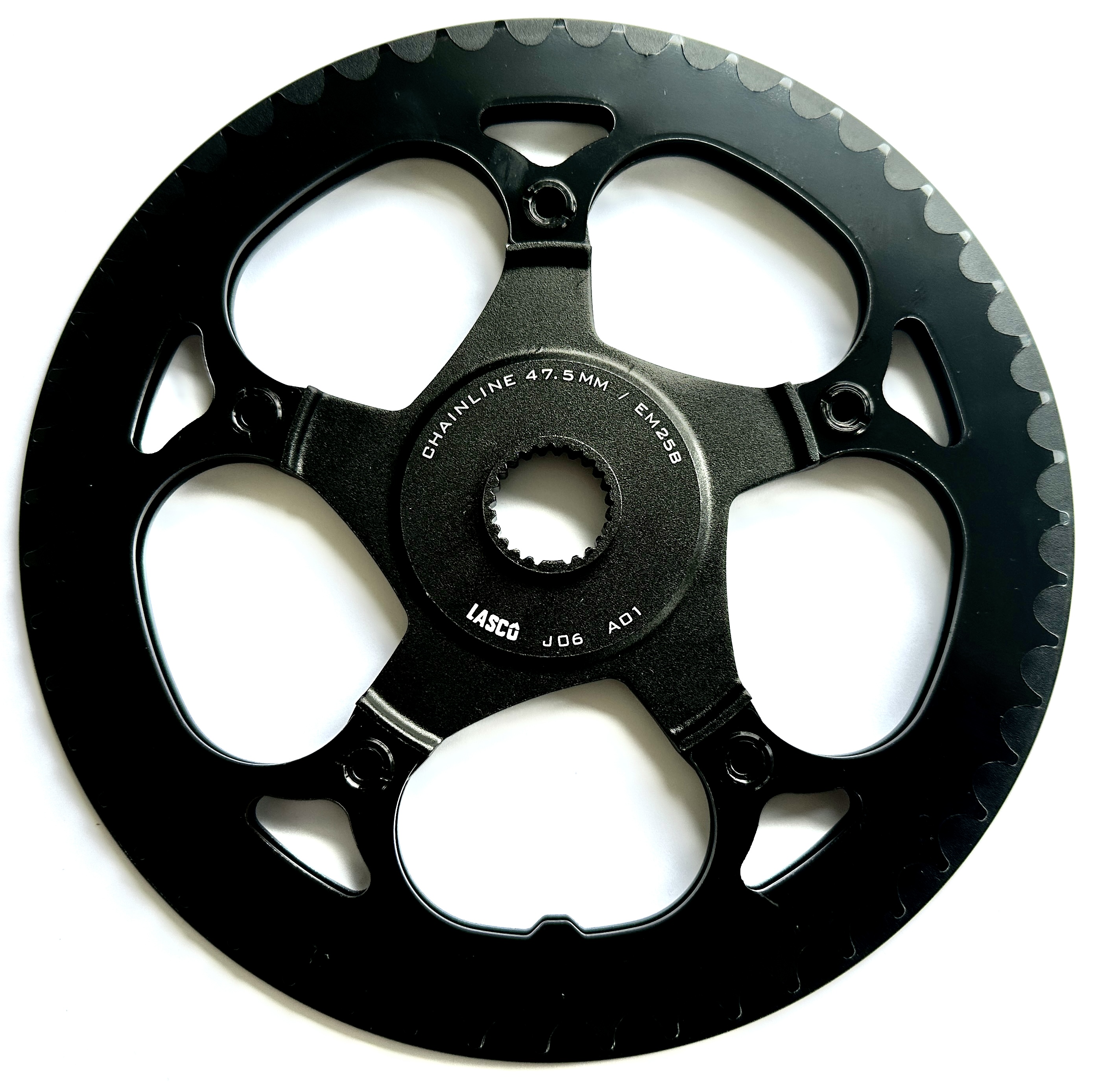 UD schwarzes Kettenrad LASCO Chainline 47,5 mm, Vielzahn 52 Zähne